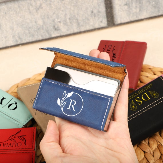Monogrammed leather business card holder discount