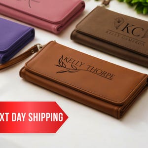 Cartera de mujer personalizada, carteras grabadas, carteras de cuero para mujer, cartera de mujer con correa, cartera grabada personalizada, regalos para ella