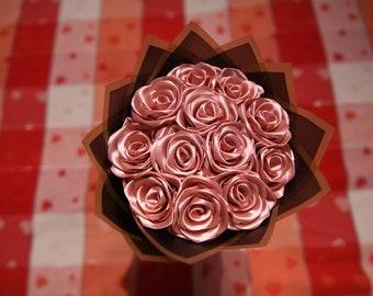 Eternal Rose Bouquet, Ribbon Rose Bouquet, Handmade Fake Flower Bouquet, Rose Bouquet, Ramo Buchon, Birthday Bouquet