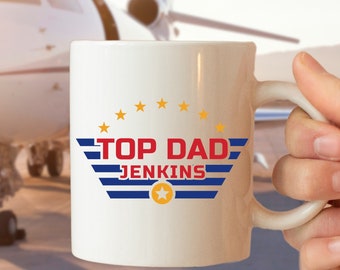 Regalo personalizado para pilotos, regalo del Día del Padre Aviador para papá, taza de café para papá superior personalizada para el esposo, regalo de aviación para él