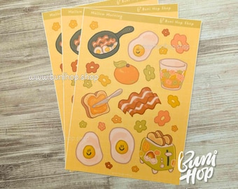 Mellow Morning Breakfast Sticker Sheet - Waterproof Stickers for Water Bottles, Laptops, and Journaling