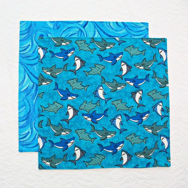 School Lunch Napkin, Reusable Cloth Lunchbox Napkin for Kids with Sharks, 12 inch Double Sided Table Napkin