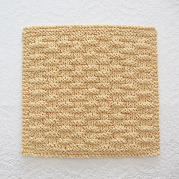 Hand Knit Yellow Basketweave Dishcloth, Yellow Kitchen Decor, Handmade Cotton Dishcloth, 9 inch