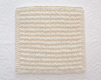 Hand Knit Cotton Dishcloth, Natural Ecru Kitchen Dishcloth, 9 x 9 inch, Facial Washcloth