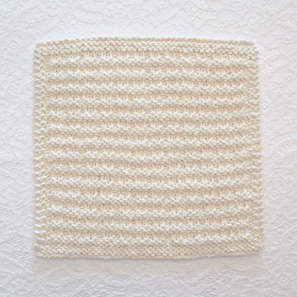 Hand Knit Cotton Dishcloth, Natural Ecru Kitchen Dishcloth, 9 x 9 inch, Facial Washcloth