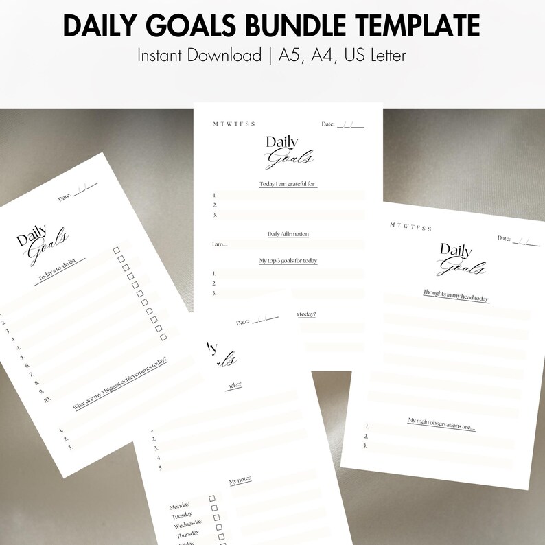 Printable Daily Goals Planner Bundle: Habit Tracker, To-do List (PDF ...