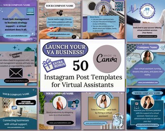 Virtueller Assistent Instagram Post Templates Canva, Branding Board & Logo (Digitaler Download)