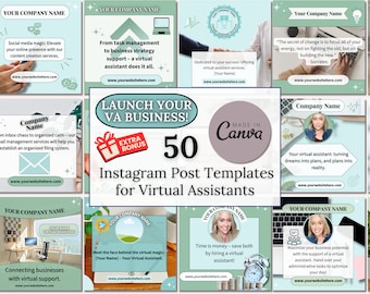 Virtueller Assistent Instagram Post Vorlagen für Canva (50 Posts)