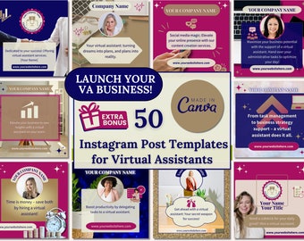 Virtueller Assistent Instagram Post Templates, Branding Board (Canva)