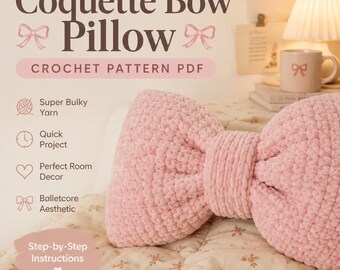 Coquette Bow Pillow Crochet Pattern, Beginner Velvet Cushion (Digital Download)