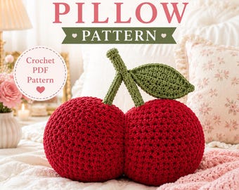 Beginner Crochet Cherry Pillow Pattern, Coquette Cushion Decor (PDF Download)