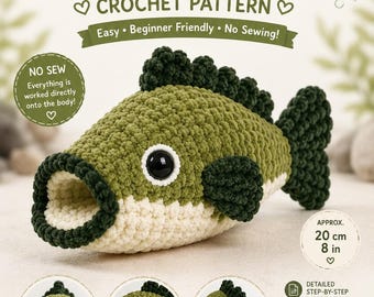 No Sew Bass Fish Crochet Pattern, Beginner Friendly Amigurumi Tutorial (PDF Download)