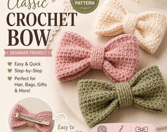 Beginner Crochet Bow Pattern, Easy Hair Clip Accessory (PDF Download)