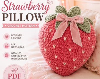 Coquette Strawberry Pillow Crochet Pattern, Beginner Velvet Cushion (Digital Download)