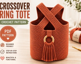 Crossover Ring Tote Crochet Pattern, Boho Market Bag Tutorial (PDF Download)