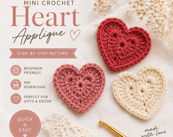 Beginner Crochet Heart Applique Pattern, Easy Heart Motif PDF, Valentine Crochet Decoration, Instant Download