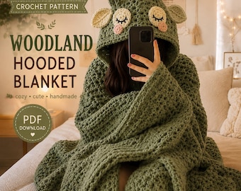 Woodland Hooded Blanket Crochet Pattern • Beginner Friendly Sage Green (PDF Download)