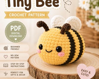 Tiny Bee Crochet Pattern PDF | No-Sew Amigurumi Tutorial (Digital Download)