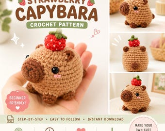 Strawberry Capybara Crochet Pattern PDF | No-Sew Amigurumi Tutorial (Digital Download)