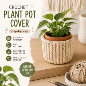 Beginner Crochet Plant Pot Cover Pattern, Ribbed Home Decor PDF (Instant Download)