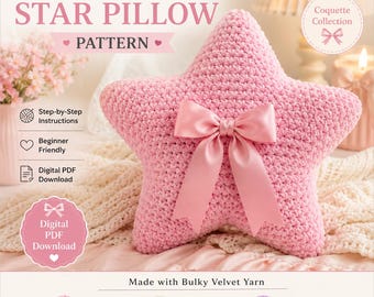 Coquette Star Pillow Crochet Pattern PDF, Beginner Velvet Cushion, Soft Girl Room Decor