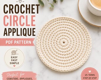 Beginner Crochet Circle Applique Pattern, Easy Round Motif PDF, Simple Crochet Coaster Base, Instant Download