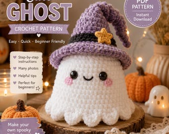 Ghost Crochet Pattern | Witch Hat Amigurumi, Beginner Friendly (PDF Download)