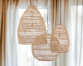 Handmade Rattan Pendant Ceiling Lights | Asian Style Rattan Lighting | Home Lighting Fixture | Wicker Overhead Light Shade