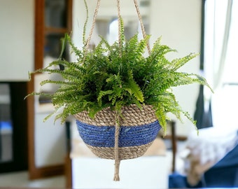 Hangplantpot van zeegras | Macramé hangende plantenbak | Hangende plantenpot in Marokkaanse stijl | Geweven zeegras plantenpot | Cadeau voor plantenliefhebber