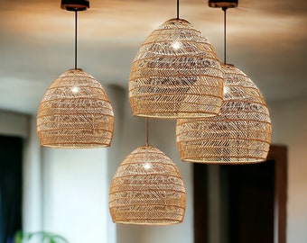 Handmade Rattan Pendant Ceiling Light | Asian Style Rattan Lighting | Home Lighting Fixture | Wicker Overhead Light Shade