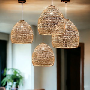 Handmade Rattan Pendant Ceiling Light | Asian Style Rattan Lighting | Home Lighting Fixture | Wicker Overhead Light Shade