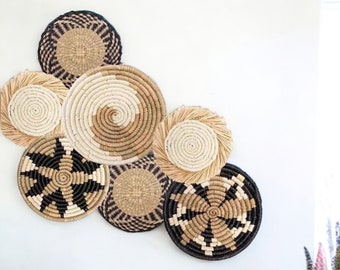 Set of 7 Basket Wall Decor  | Hanging Wall Plates | Boho Wall Art | Wicker Bowl Wall Decor | Boho Wall Art | Bohemian Wall Decor