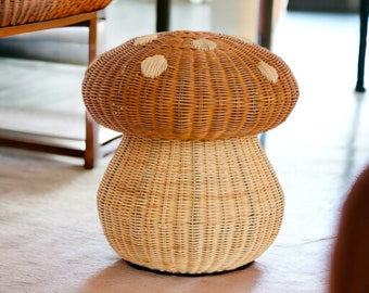 Mushroom Wicker Storage Basket | Kids Toys Basket | Wicker Basket for Blankets | Red Mushroom Home Decor