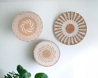 Set of 3 Basket Wall Decor | Boho Wall Art | Hanging Wall Plates | Wicker Plate Wall Decor | Boho Wall Art | Bohemian Wall Decor