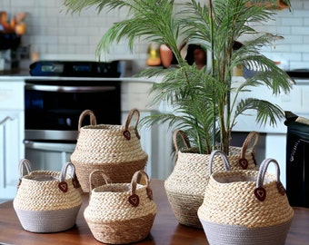 Nordic Seagrass Basket | Waterproof Rope Basket Plant Pot | Woven Plant Pot | Storage Basket | Housewarming Gift
