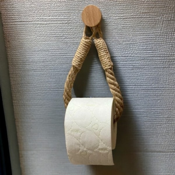 Toilettenpapierhalter aus Seil | Toilettenpapierspender ohne Schraube | Rustikales Badezimmerdekor | Badezimmerdekoration aus Seegras