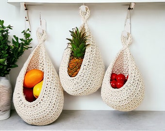 White Wall Hanging Fruit Basket | Rustic Jute Baskets Set | Vegetable Storage Hanging Basket | Hanging Fruit Basket | Kitchen Organizer