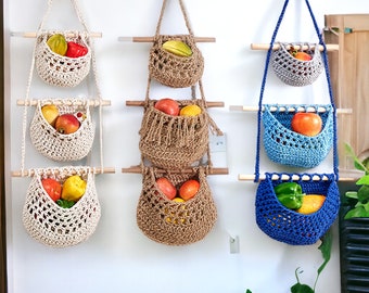 Three Layer Hanging Basket | Rustic Macrame Baskets Set | Fruit and Vegetable Basket | Food Storage | Hanging Basket | Kitchen Organiser