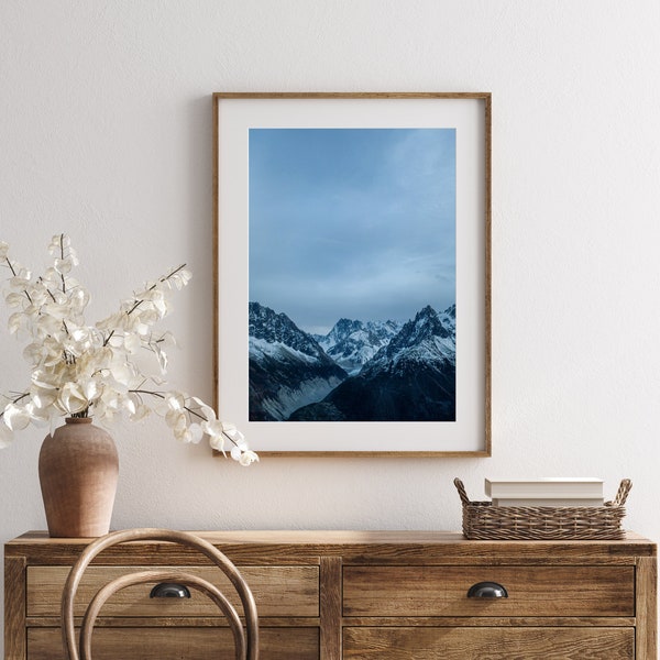 French Alps at dusk print | Mountain range wall art | Chamonix landscape photography | Digital download