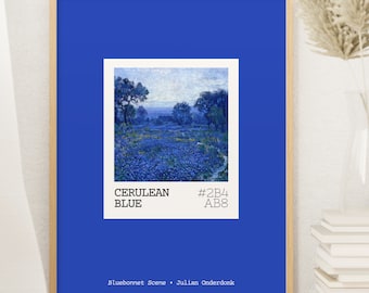 Pantone-inspired wall art | Fine art painting print | Cerulean blue color swatch | Digital download