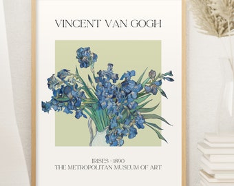 Vincent van Gogh "Irises" print | Museum exhibition poster | Minimalist floral wall art | Digital download