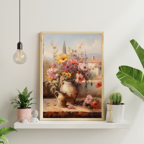 printable wall art, vintage, flowers, toscany, oil painting, wall art, romance, digital download