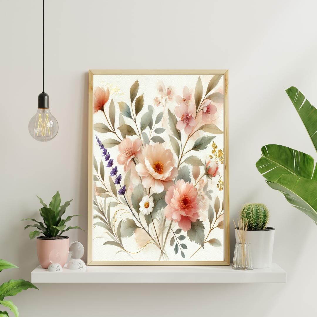 Watercolor Floral Art Print: Neutral Botanical Wall Decor (digital ...