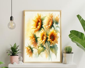 Sunflower Field Painting: Rustic Mediterranean Landscape (Digital Download)