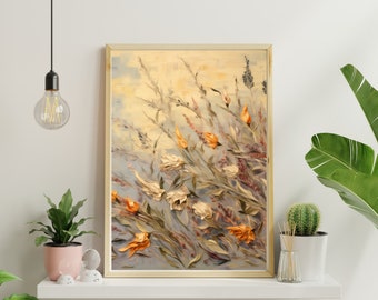 Vintage Floral Meadow Painting, Printable Wall Art (Digital Download)