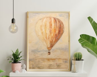 Cuadro vintage de globo aerostático, arte mural imprimible (descarga digital)