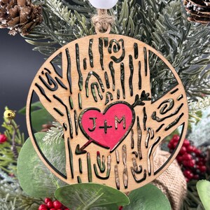 Personalized Initial Couple Christmas Ornament, Custom Laser Cut & Hand-Painted Christmas Ornament w Initials, Personalized Wooden Ornament