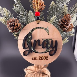 Personalized Wooden Initial and Last Name Shiplap Christmas Ornament, Custom Laser Cut & Hand-Painted Christmas Ornament w Initial and Name