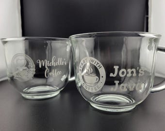 Personalized Glass Coffee Mug: Custom Laser Engraved Mug (16 fl oz)