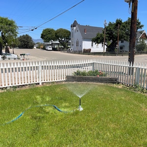 Heavy Duty Garden Hose Sled Sprinkler Base with Brass Spray Head Sprinkler. Beautiful Portable Coverage Up to 15&#39; feet!